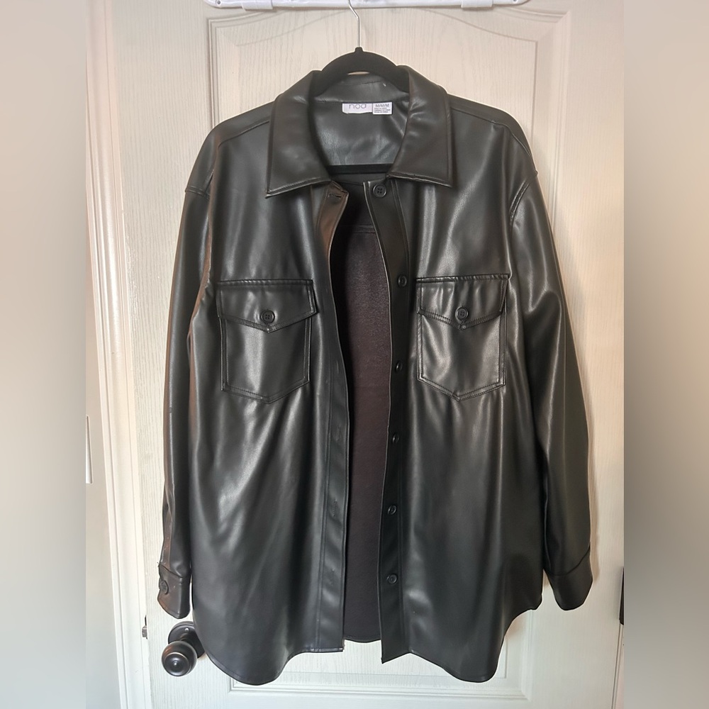 Black Faux Leather Shacket